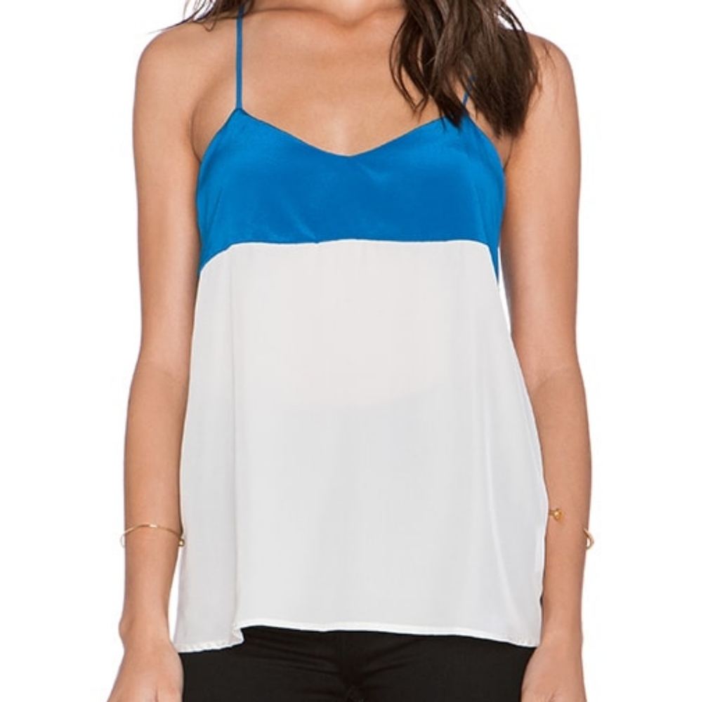 Amour Vert 100% Silk Colorblock Crossback Tank Top S